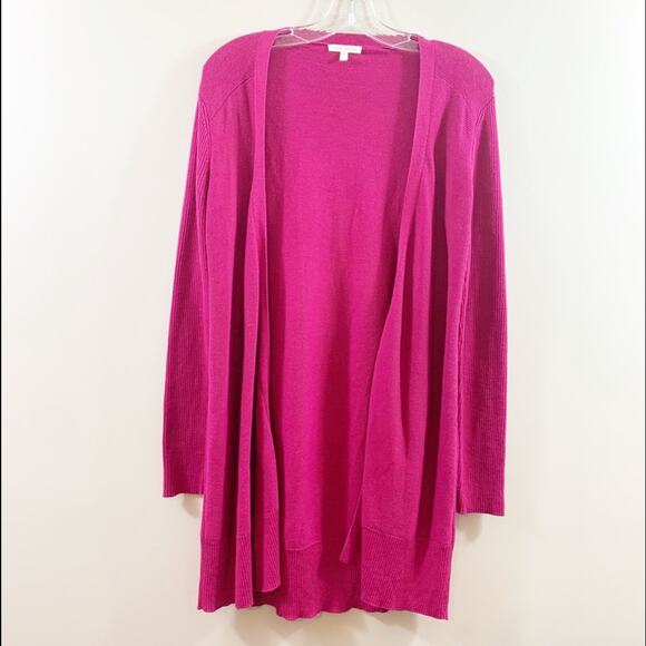 Eileen Fisher Magenta Organic Cotton Knit Open Draped Cardigan